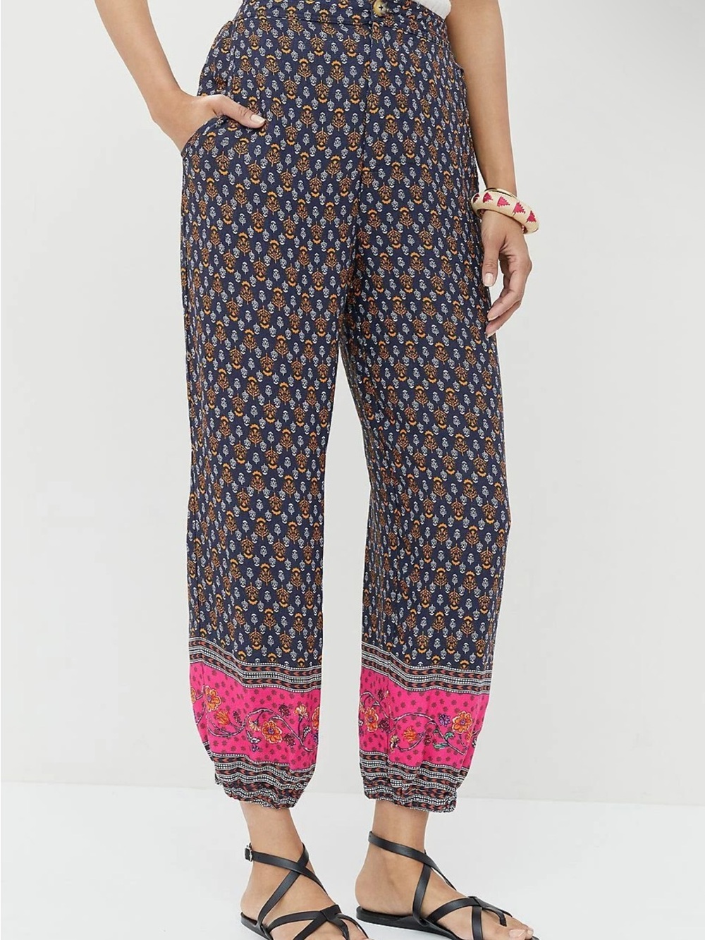 Anthropologie Pants Size 8 Blue Multicolor Floral Balloon Leg High Rise Boho